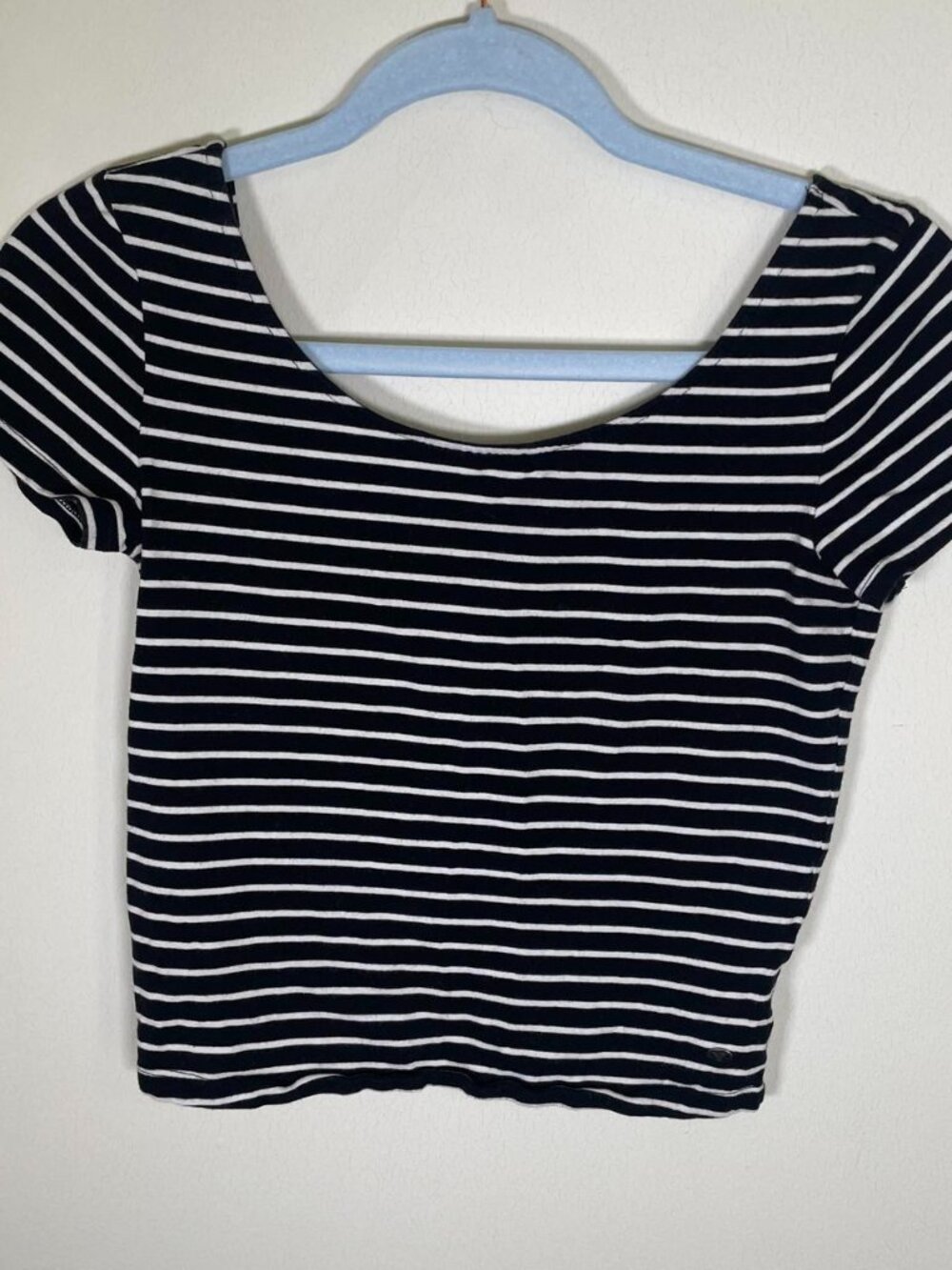 American Eagle Outfitters Black and White Striped Scoop Back Crop Top